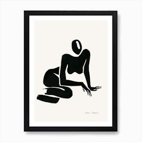 Minimal Black Nude Painting Sitting Down Art Print