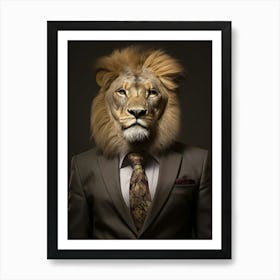 African Lion Wearing A Suit 3 Art Print