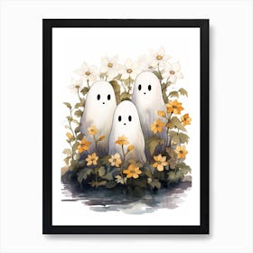 Cute Bedsheet Ghost, Botanical Halloween Watercolour 97 Art Print