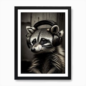 Raccoon Wearing Headphones Portrait 2 Art Print