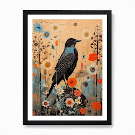 Crow 3 Detailed Bird Painting Art Print