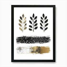 Black And Gold Leaves 1 Art Print