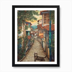 Painting Of Rio De Janeiro With A Cat In The Style Of William Morris 3 Art Print