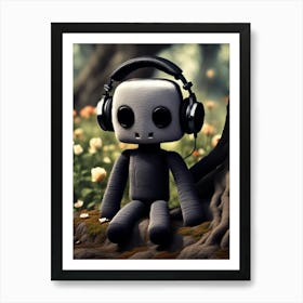 Teddy Bear With Headphones Art Print