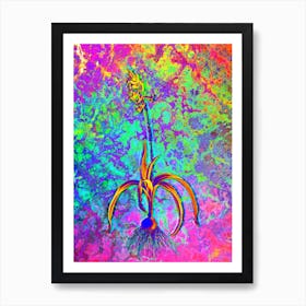 Common Bluebell Botanical in Acid Neon Pink Green and Blue Art Print