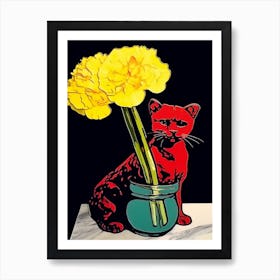 Ranunculus With A Cat 3 Pop Art  Art Print