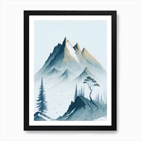 Mountain And Forest In Minimalist Watercolor Vertical Composition 16 Art Print