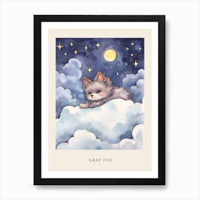 Baby Gray Fox Sleeping In The Clouds Nursery Poster Art Print
