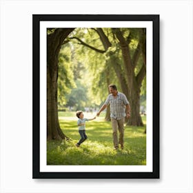 A Wholesome Moment Caught In A Bright Summers Day A Laughing Father Chasing His Joyous Son In The Art Print