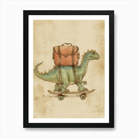 Vintage Nodosaurus Dinosaur On A Skateboard 1 Art Print