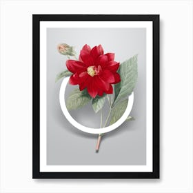 Vintage Double Dahlias Minimalist Flower Geometric Circle on Soft Gray n.0086 Art Print