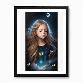 Girl With Butterflies Art Print