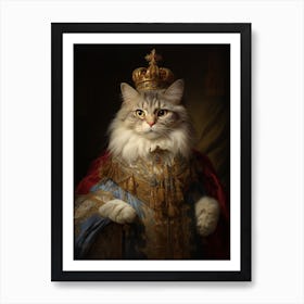 Cat With A Crown Rococo Style 1 Art Print