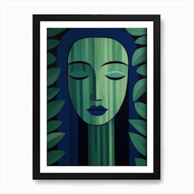 Woman In Green Leaves Art Print