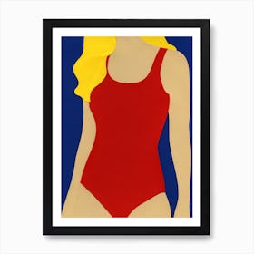 Red Swimsuit Blond Hair Art Print