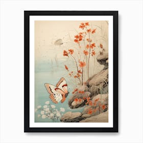 Butterflies By The River Japanese Style Painting 3 Art Print
