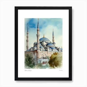 Blue Mosque, Istanbul 3 Watercolour Travel Poster Art Print