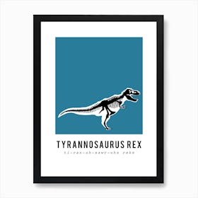 T Rex, Dinosaur Boys Room Decor, Blue Art Print