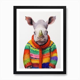 Baby Animal Wearing Sweater Rhinoceros 2 Art Print