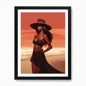 Illustration of an African American woman at the beach 126 Art Print