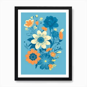 Beautiful Flowers Illustration Vertical Composition In Blue Tone 19 Art Print