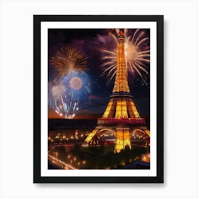 Fireworks Over The Eiffel Tower Art Print