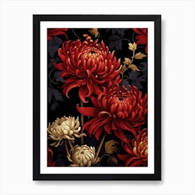 Chrysanthemums 6 William Morris Style Winter Florals Art Print