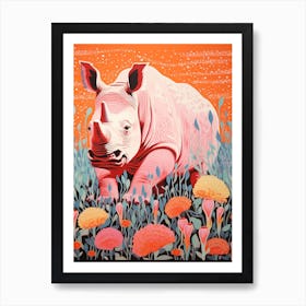 Rhino Orange In The Flowers Art Print