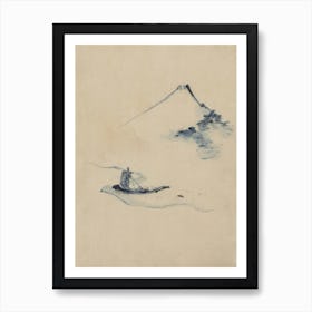 A Person In A Small Boat On A River With Mount Fuji In The Background, Katsushika Hokusa Art Print