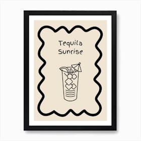 Tequila Sunrise Doodle Poster B&W Art Print