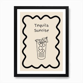 Tequila Sunrise Doodle Poster B&W Poster