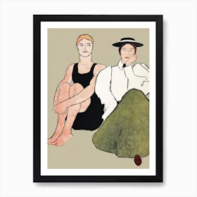 Vintage Woman And Man In Swimsuit Illustration, Edward Penfield Art Print