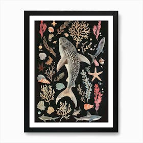 Nurse Shark Seascape Black Background Illustration 2 Art Print