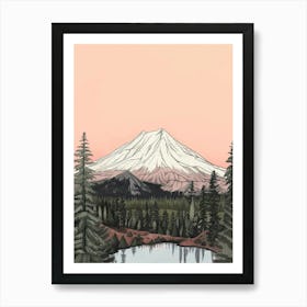 Mount St Helens Usa Color Line Drawing (5) Art Print