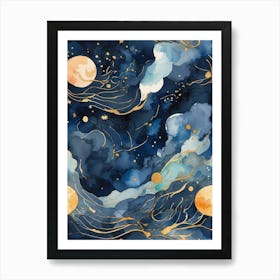 Watercolor Stars And Moons Art Print