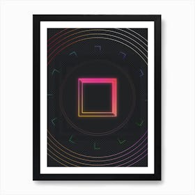 Neon Geometric Glyph in Pink and Yellow Circle Array on Black n.0379 Art Print