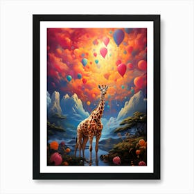 Giraffe With Balloons Art Print