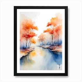 Watercolor Of Autumn Trees 3 Art Print