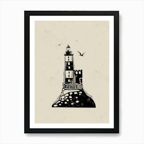 Lighthouse Linocut Style Poster