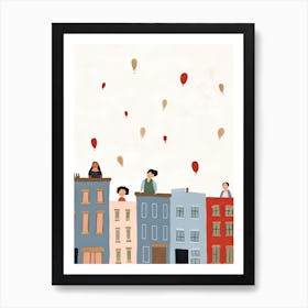 San Francisco Air Balloons, California Scene, Tiny People And Illustration 6 Art Print