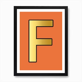 Letter F Gold Alphabet Orange Art Print