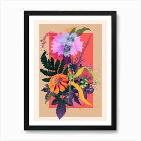 Marigold 1 Neon Flower Collage Art Print