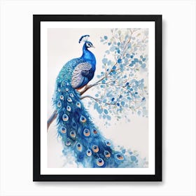 Watercolour Peacock On The Tree Branch 2 Art Print
