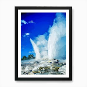 New Zealand,Rotorua,Whakarewarewa, Pohutu And Prince Of Wales Geysers Art Print