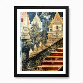 Ancient Buddhist Temple Painting Of The Life Of Buddha Inside Of Wat Pho In Bangkok, Thailand 1 Art Print