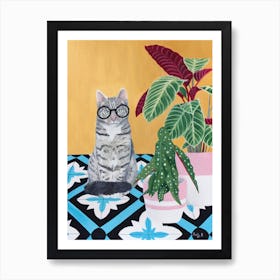 Clever Cat With House Plant Art Print