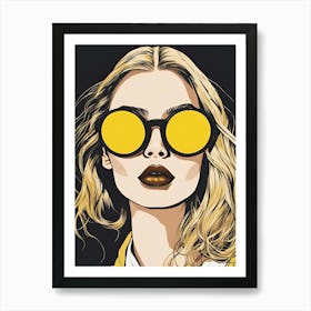 Yellow hair Girl In Sunglasses , Pop art Art Print