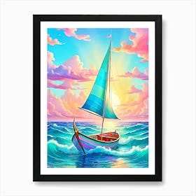 Sailboat At Sunset 10 Art Print