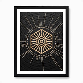Geometric Glyph Abstract in Gold with Radial Array Lines on Dark Gray n.0015 Art Print