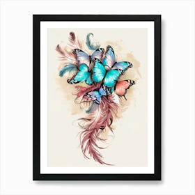 Feathers And Butterflies Art Print